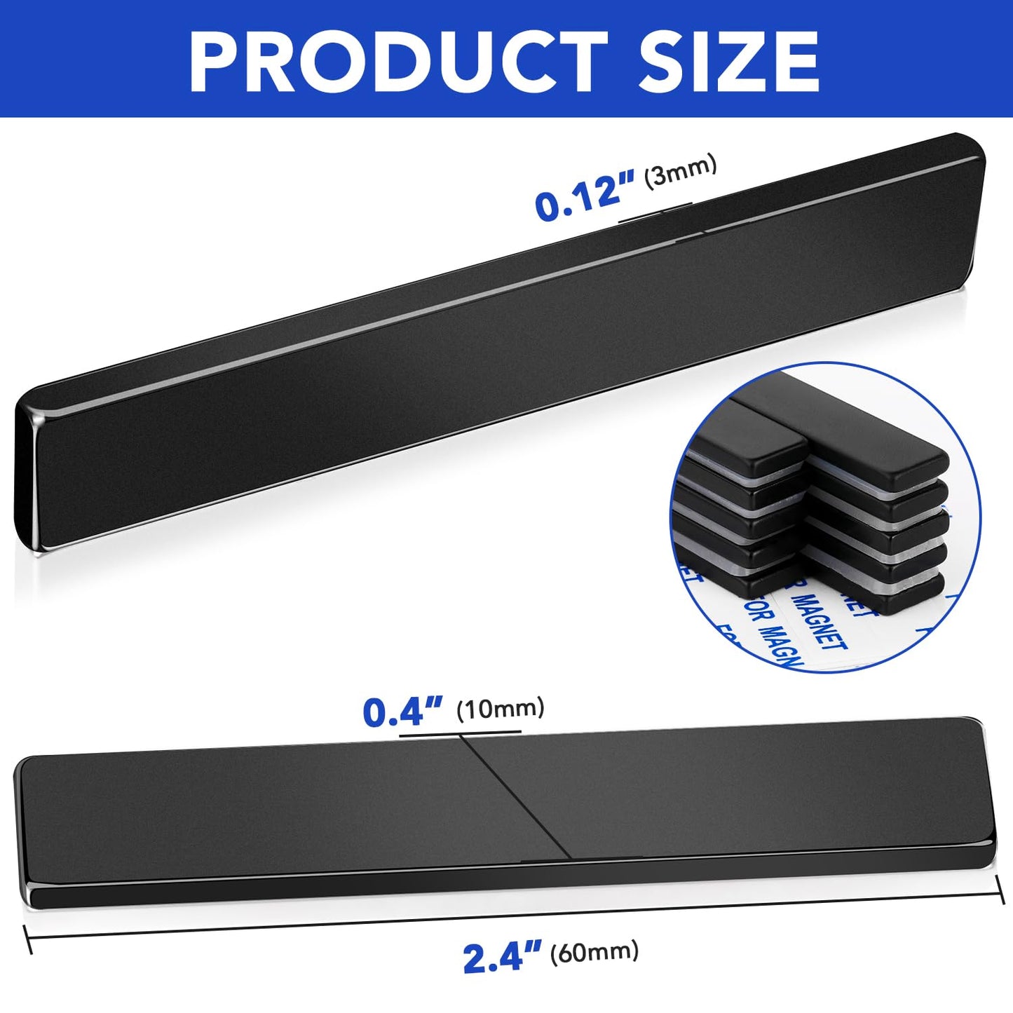 MIKEDE Magnets, 9 Pack Strong Neodymium Bar Magnets with Adhesive Backing, Rare Earth Fridge Magnet Heavy Duty, Metal Powerful Black Magnet for Craft, Whiteboard, Garage, Kitchen - 60x10x3 mm
