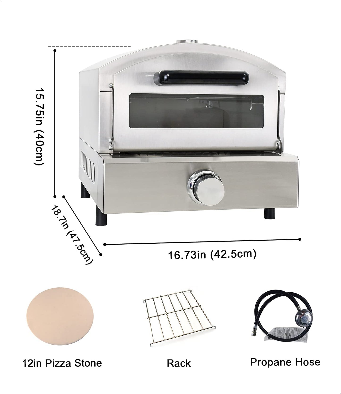 BNDHKR Gas Pizza Oven Countertop Stainless Steel Pizza Maker with 12 Inch Round Pizza Stone Portable Pizza Stove for Party Outdoor Cooking Commercial/Home