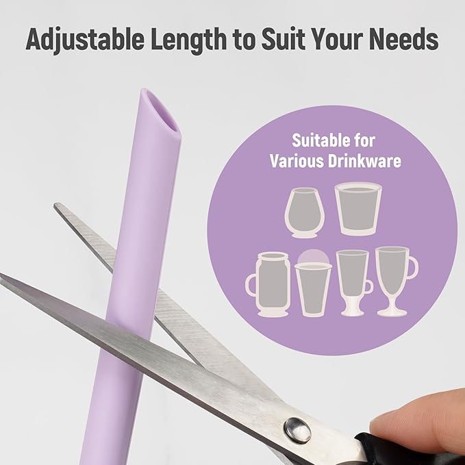 NiHome 6-Pack Reusable Bent Silicone Straws for Boba, Smoothies, Bubble Tea, 0.425" Eco-Friendly Bent Straws for Thick Drinks, Child-Safe, Customizable Length, 2 Brushes Easy Cleaning (Macaron)