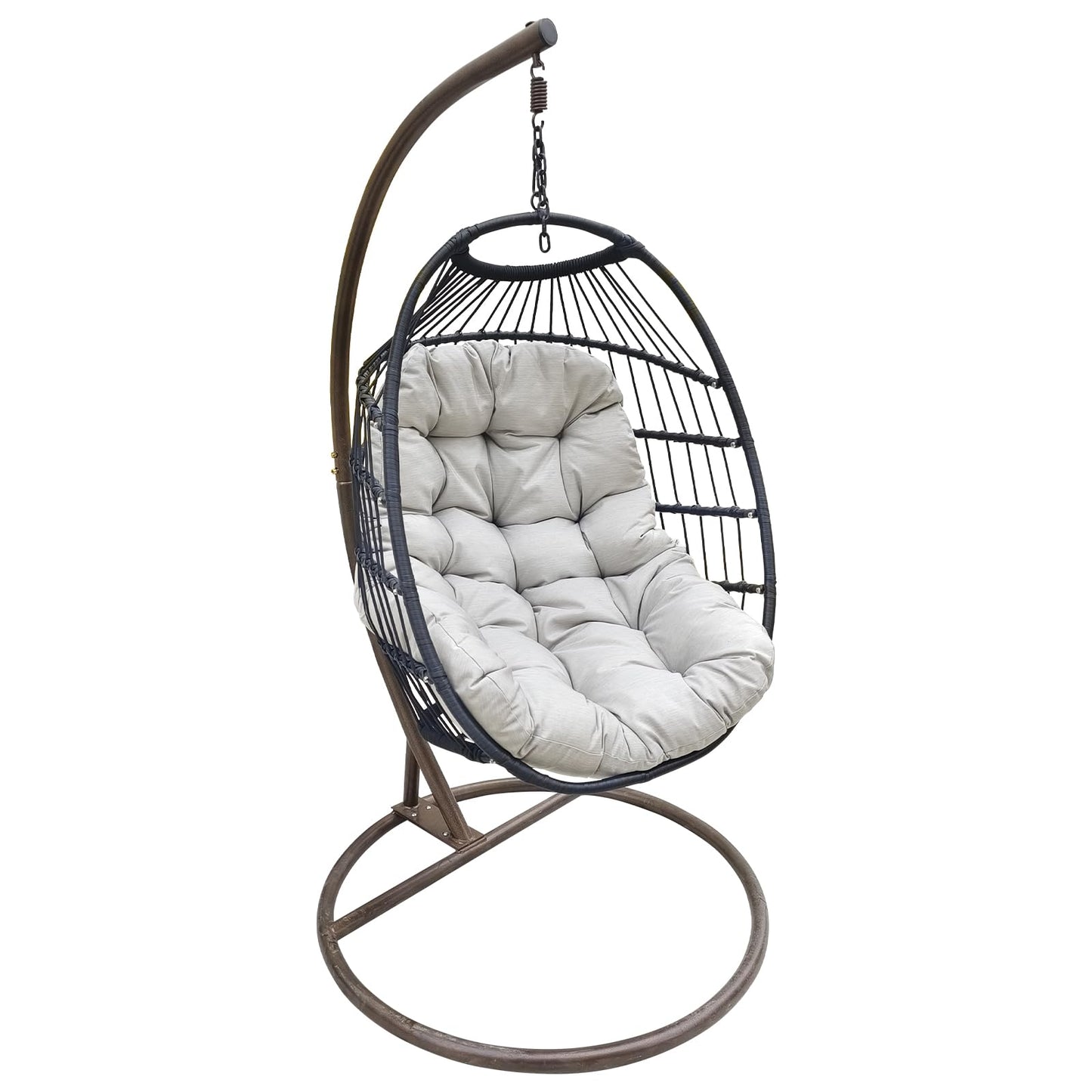 Hanging Egg Chair with Stand, Wicker Hammock Chair, Patio Swing, Foldable Basket, 350lbs Capacity for Indoor/Outdoor, Patio, Deck, Garden, Porch, Terrace