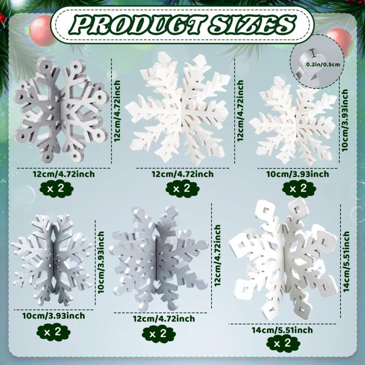 OuMuaMua 12 Set Winter Christmas Centerpiece Table Decorations - 24pcs Wooden Snowflakes Decor 3D Silver White Snowflake T...