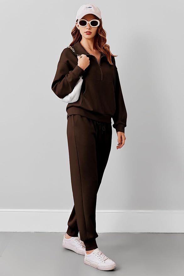 PINSPARK 2 Piece Sets for Women 2025 Fall Travel Outfits Long Sleeve Tracksuit Joggers Sets Half Zip Sweatsuit Matching Set