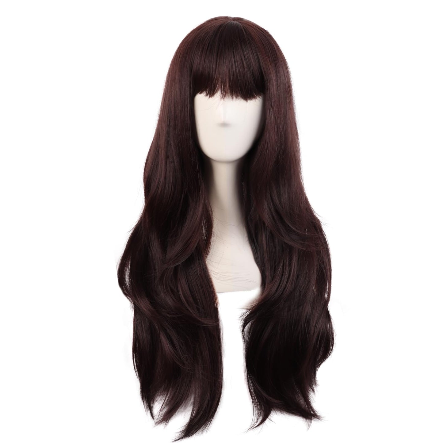 MapofBeauty 28 Inch/70 cm Long Curtain Bangs Synthetic Fiber Wavy Curly Heat Resistant Cosplay Party Wig (Dark Brown)