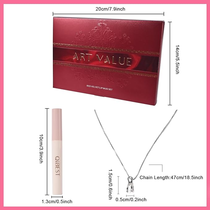 Christmas Gift for Women, 7 Pcs Gift Box Set Include Red Velvet Matte Lipstick and Necklace, Easy to Match with Different Makeups, Birthday，Valentine's Day Makeup Set Gift for Girls-06