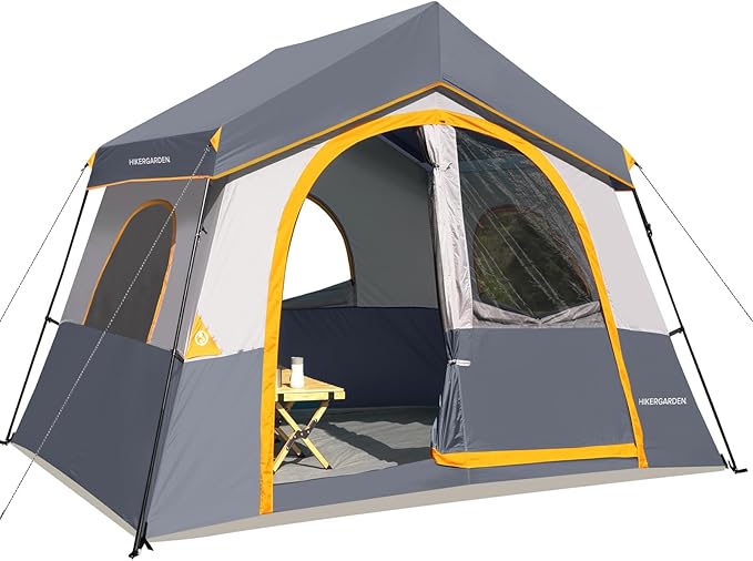 HIKERGARDEN 6-8 Person Camping Tent - Portable Family Cabin Tent for Camp, Windproof Fabric Camp Tent Outdoor for Hiking, ...