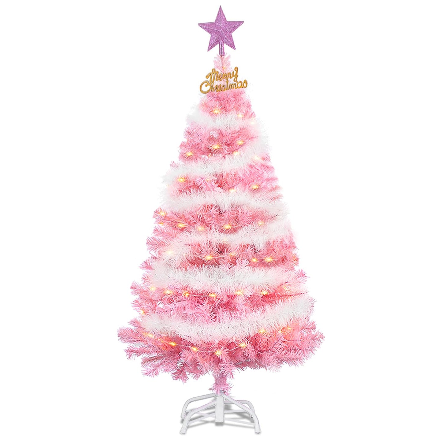 4FT Artificial Christmas Tree, Xmas Pine Tree with Metal Xmas Tree Stand,Pink Christmas Tree for Holiday, Home, Office, Party Decoration