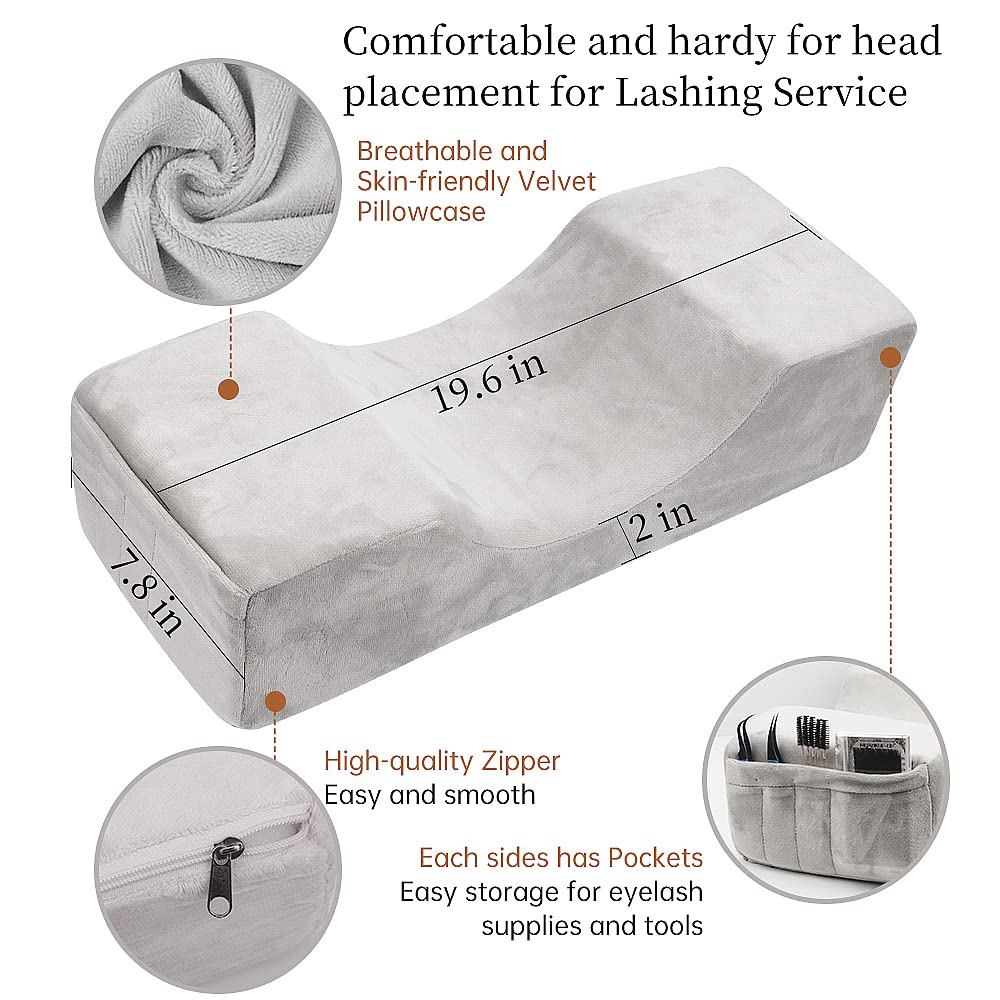 Mekupeu Eyelash Extension Velvet Lash Pillow Beauty Salon Memory Foam Neck Pillow for Lash Extension Grafting Make Up(Gray)