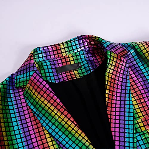 DZMDIP Men's 70s Disco Costume Shiny Metallic Sequin Suits Set Prom Party 2 Piece Outfits