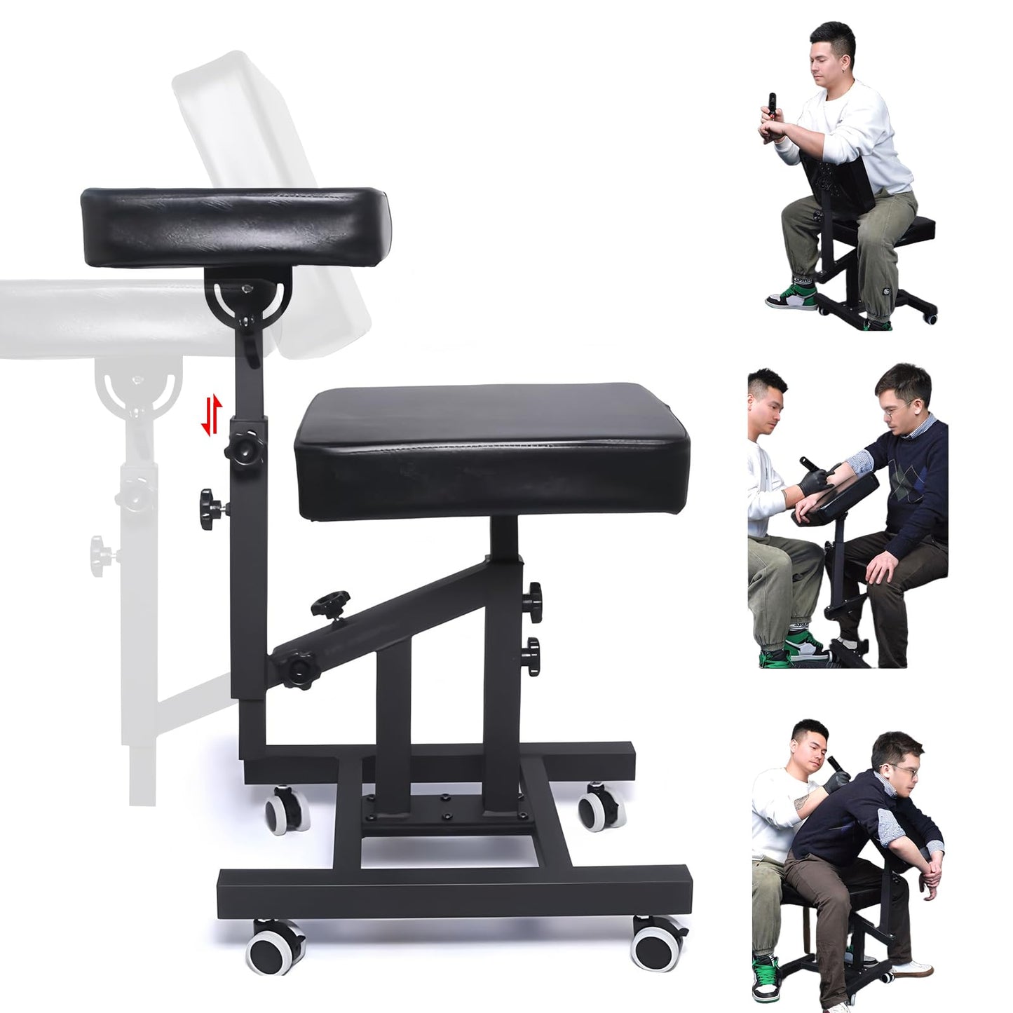 Tattoo Chairs with Adjustable Armrest & Back Support for Tattoo Artists and Client, Ergonomic Multiple Uses Chair,Tattoo Studio Furniture (with Wheels)