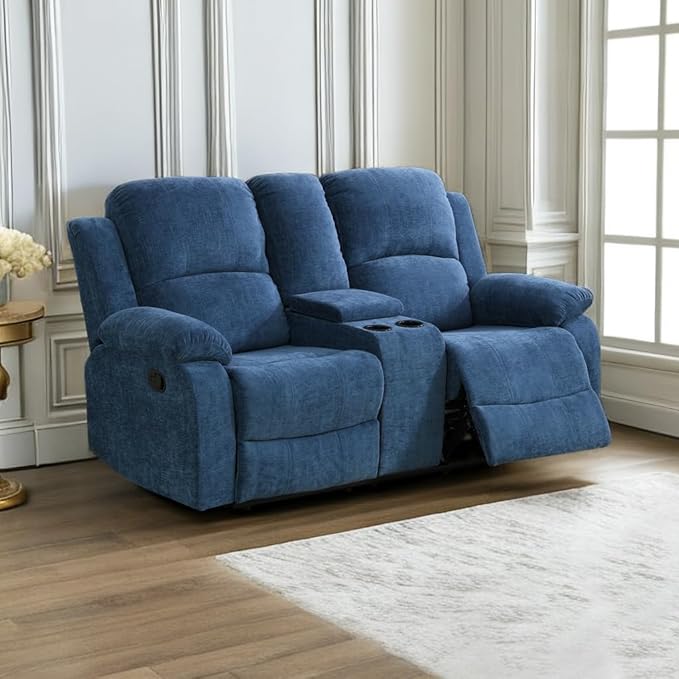 A Ainehome Living Room Furniture Set Leather Recliner Sofa Set Loveseat Chair Furniture Sofa Set for Living Room/Small Space/Rv/House/Office/Theater Seating (A-Blue Microfiber, Loveseat)