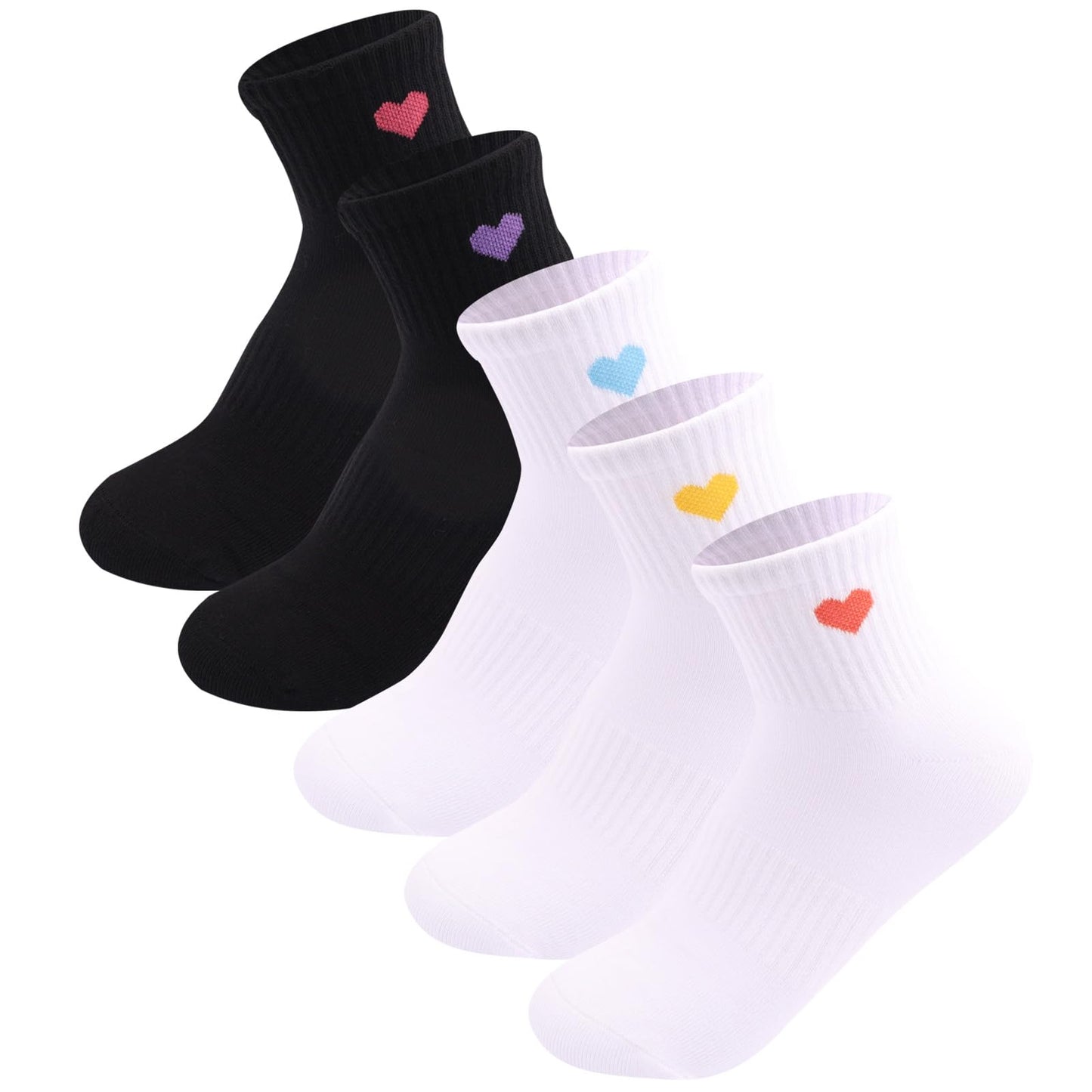 SailingTailor Solid Color Heart Crew Socks Casual Cute Lovely Low Cut Soft Cotton Sports Running Athletic Quarter Socks for Women