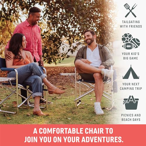 PICNIC TIME Sports Chair with Side Table, Outdoor Foldable Padded Adult Camping Chairs with Cup and Accessory Panel for La...