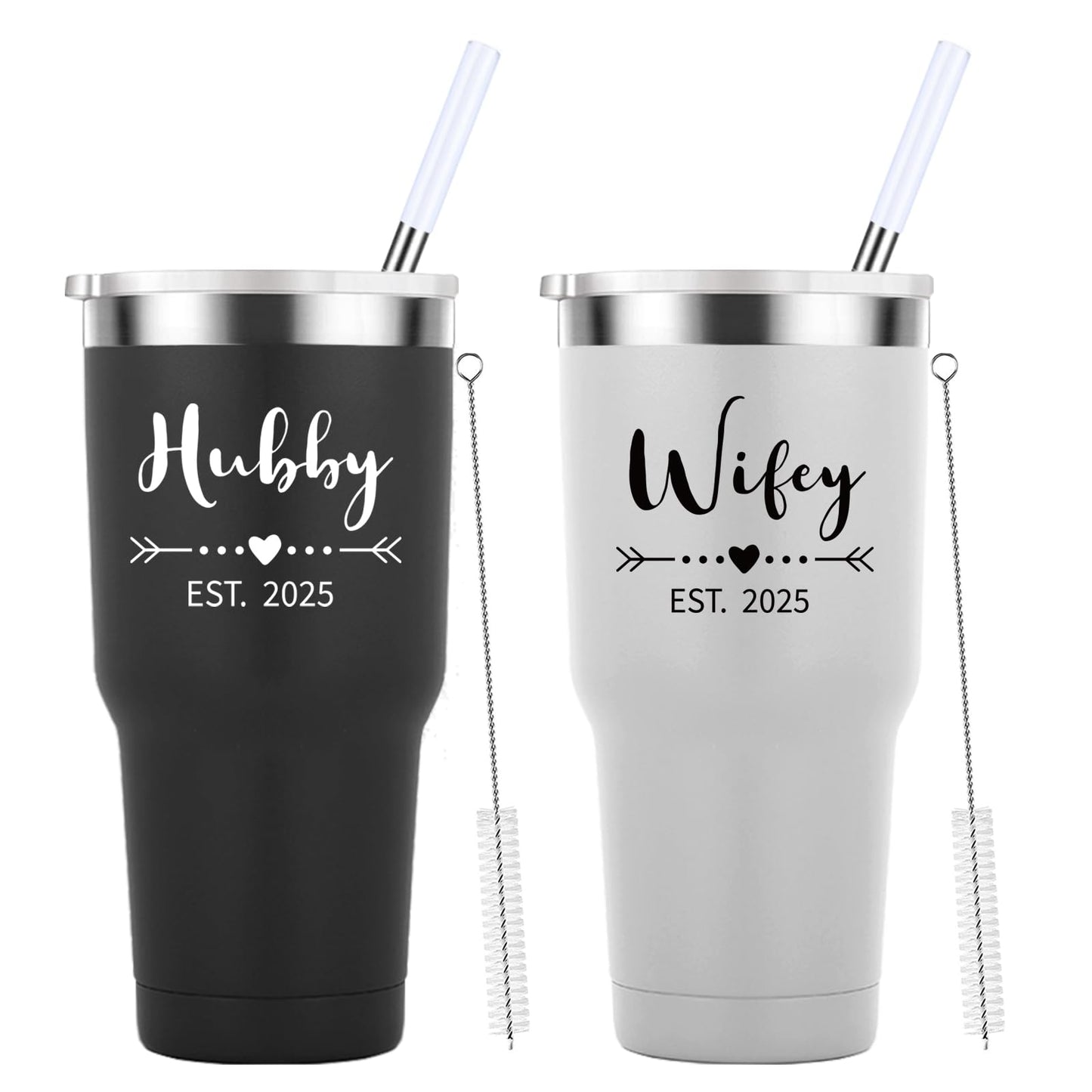 Mamihlap Hubby & Wifey Est 2025 Travel Mug 30oz Tumbler.Valentine’s Day Gifts.Anniversary Wedding Engagement Gifts.Gift for Couple Her Him Bridal Shower Husband Wife Newlywed Couple.(Black&White)