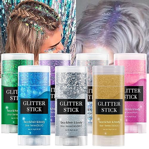MEICOLY Silver Body Glitter Stick,Waterproof Halloween Face Glitter Gel,Chunky Glitter Face Paint,Mermaid Sequin Hair Glit...
