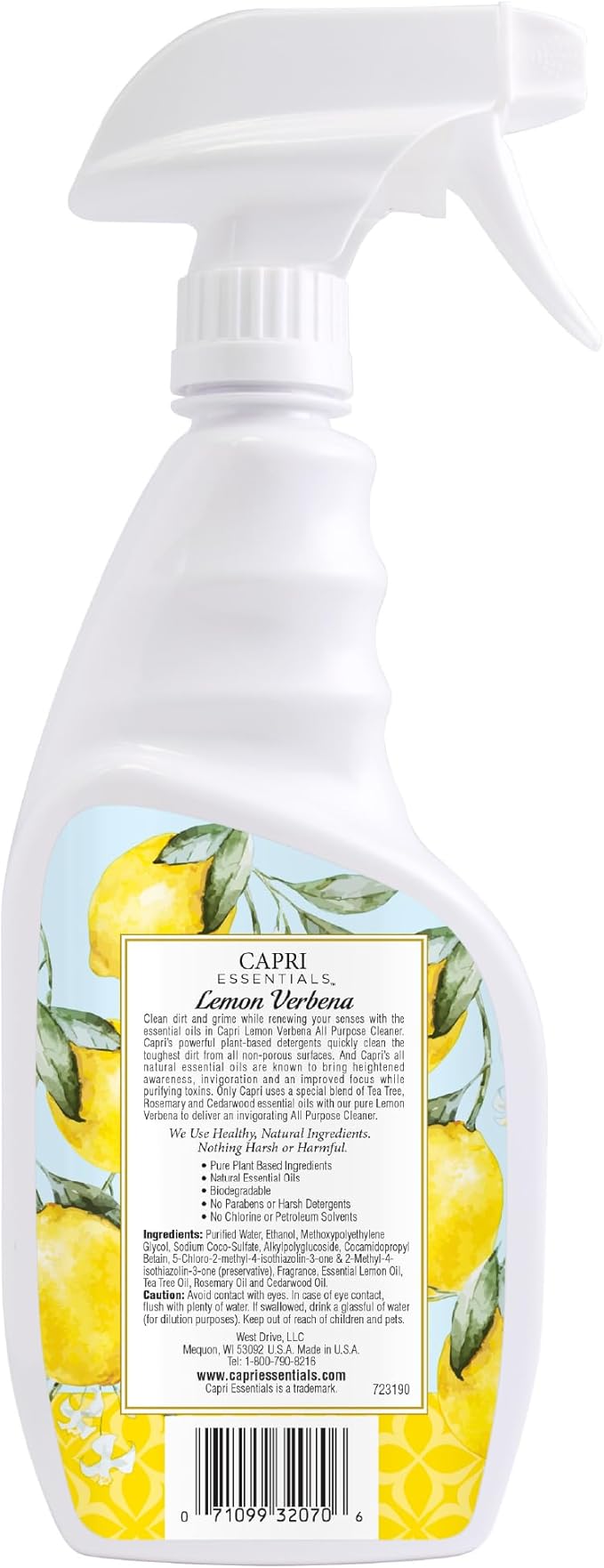 CAPRI ESSENTIALS APC, Household Dust Remover, Kitchen Counter Surface Spray, Removes Grime, Blend of Essential Oils, Lemon Verbena, 23 FL Oz