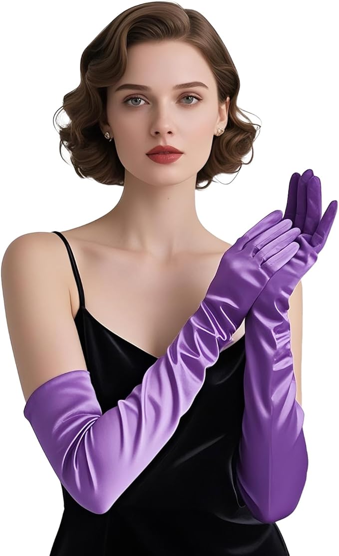 THARAHT Women Long Gloves with Satin Elbow Length for 1920s Opera Tea Party Costumes Bridal Evening Dress