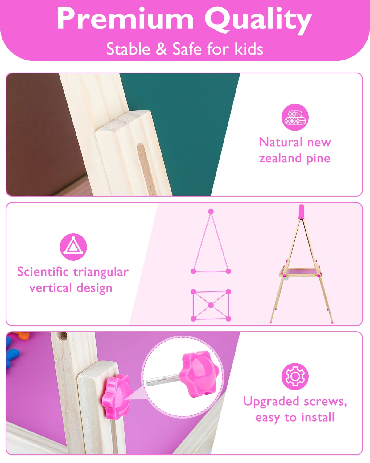 Easel for Kids,Wooden Toddler Art Easel,Kid Toys for Ages 5-7 8-13,3 4 5 6 7 8 9 Year Old Boy Girl Birthday Gifts,Double-Sided Magnetic Dry Erase Whiteboard and Chalk Board with Art Supplie Paper Roll
