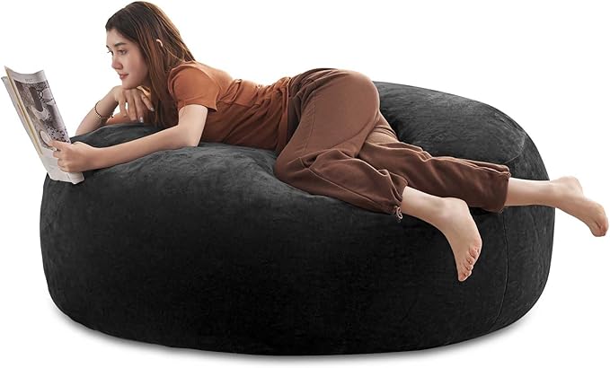 5FT oversized bean bag chairs for adults bean bag with filler included memory foam bean bag Soft and comfortable giant bean bags, living room furniture, suitable for bedroom dorm balcony chairs(Black)
