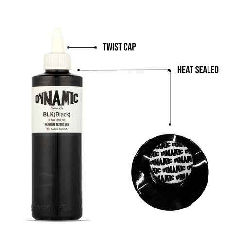 DYNAMIC Color Co- Tattoo Ink Bundle: Black 8 oz Bottle & Opaque Grey 1 oz Smoke Set - Vegan, USA-Made Tattoo Inks for Precision Artistry