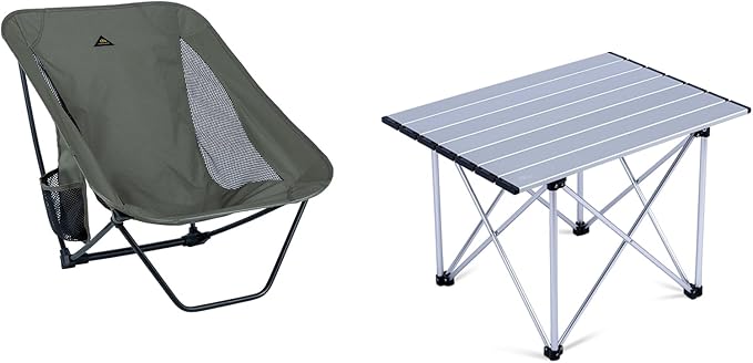 iClimb 1 Folding Table and 1 Low Folding Chair Bundle, Ultralight Compact for Adults Outdoor Backpacking Camping Hiking Co...