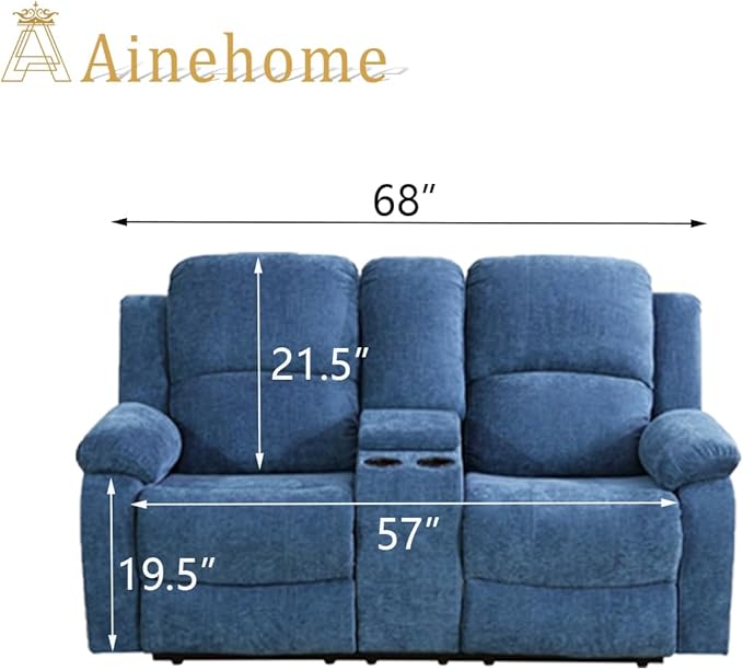 A Ainehome Living Room Furniture Set Leather Recliner Sofa Set Loveseat Chair Furniture Sofa Set for Living Room/Small Space/Rv/House/Office/Theater Seating (A-Blue Microfiber, Loveseat)