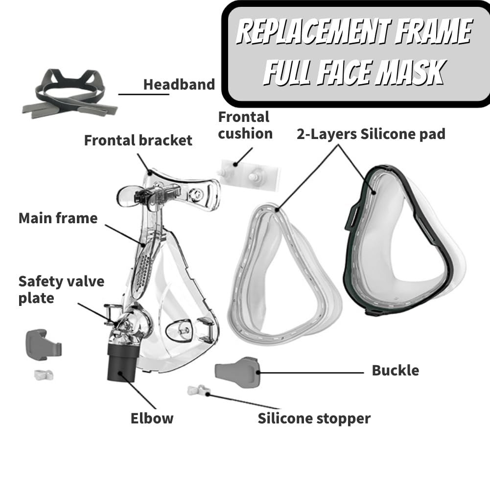 Universal Replacement Full Face Cushion Full Set Include Headgear, Elbows, Frame, Full Face Supplies to Improve Wearing Comfort - Large (L)
