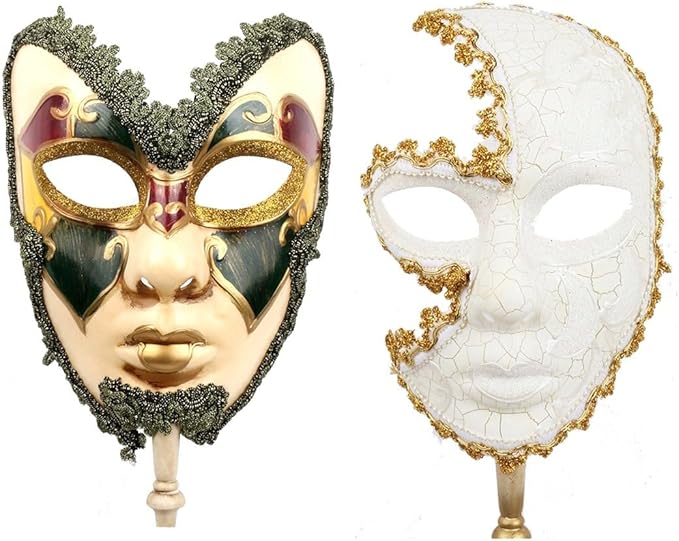 YU FENG Venetian Masquerade Mask Set, Adult Carnival Costume Mask on Stick for Mardi Gras, Masquerade Ball & Party Decor