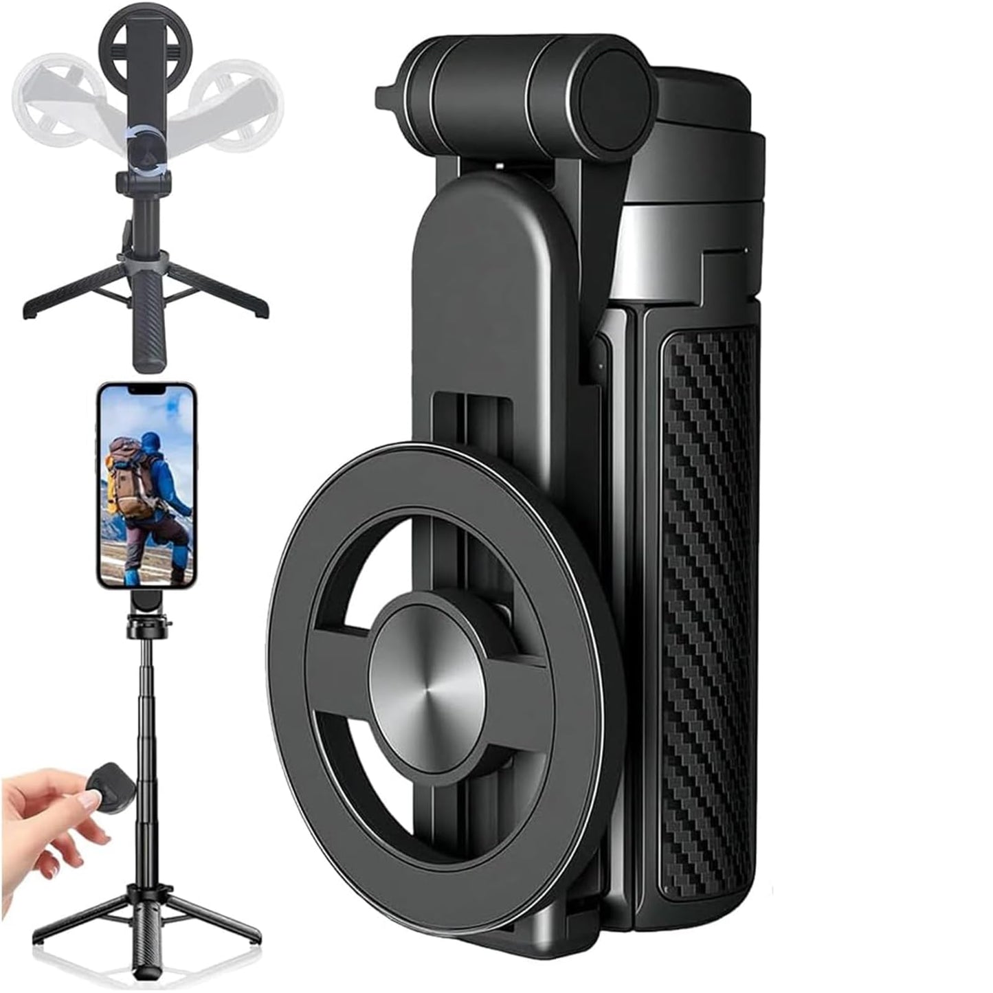 Cbdywvr Magsafes Tripod Stand For Iphone,4 In 1 Multifunctional Magnetic Selfie Stick,360 Rotation Phone Tripod With Wireless Re