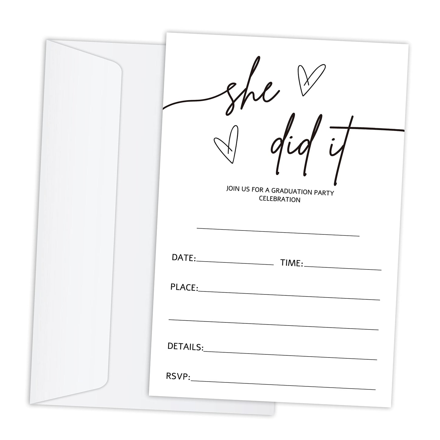 RLCNOT “ she did it ” Graduation Invitations Cards with Envelopes Set of 20 - Grad Announcement Cards for Masters Grad, University, High School, Junior or College Party Invitations Supplies/Grad084