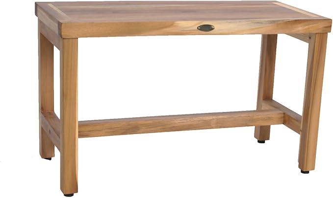 EcoDecors 30" Eleganto Teak Shower Bench – Full-Size Waterproof Bathroom Seat | for Adults & Seniors | Spa-Style Teak Stool | Non-Slip Adustable Height Feet | Elegance & Safety | 250 Pound Capacity