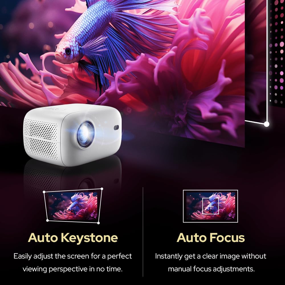 RockTek PJ500 Bright FHD Sealed Projector, Smart OS, FULL HD, Wifi 6, Bluetooth 5.2, 550 ANSI Lumens, 130 inch screen, Auto Keystone, Auto Focus