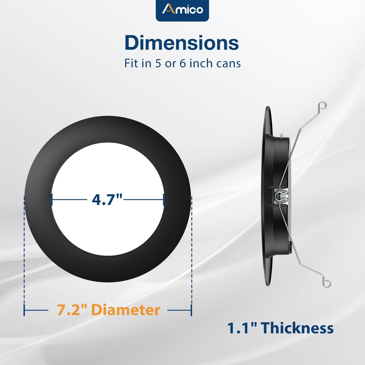 Amico Recessed Lighting 5/6 Inch, 12 Pack 5CCT Flat LED Can Lights, 2700K/3000K/4000K/5000K/6000K Selectable,12W Eqv 110W, 1050LM Brightness, Retrofit Installation - ETL & FCC, Black