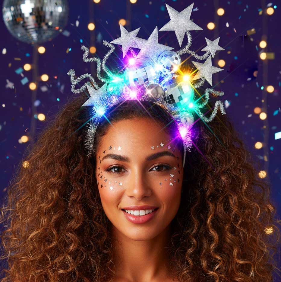 CLOACE Light Up Headband LED Disco Ball Headbands Glitter Star Hair Band Rave Party Festival Carnival Hair Accessories for...