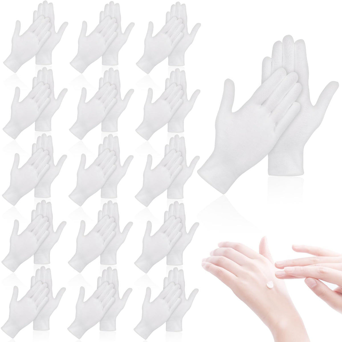 36 Pcs White Cotton Gloves for Dry Hands Sleeping, Men&Women Soft Sleep Gloves for Eczema and Moisturizing Overnight, Stretchabl