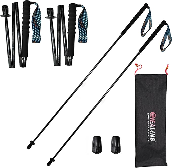Ultra light hiking poles, collapsible, set of 2, ultra light carbon fibre, hiking poles with moisture absorbing handle, wi...