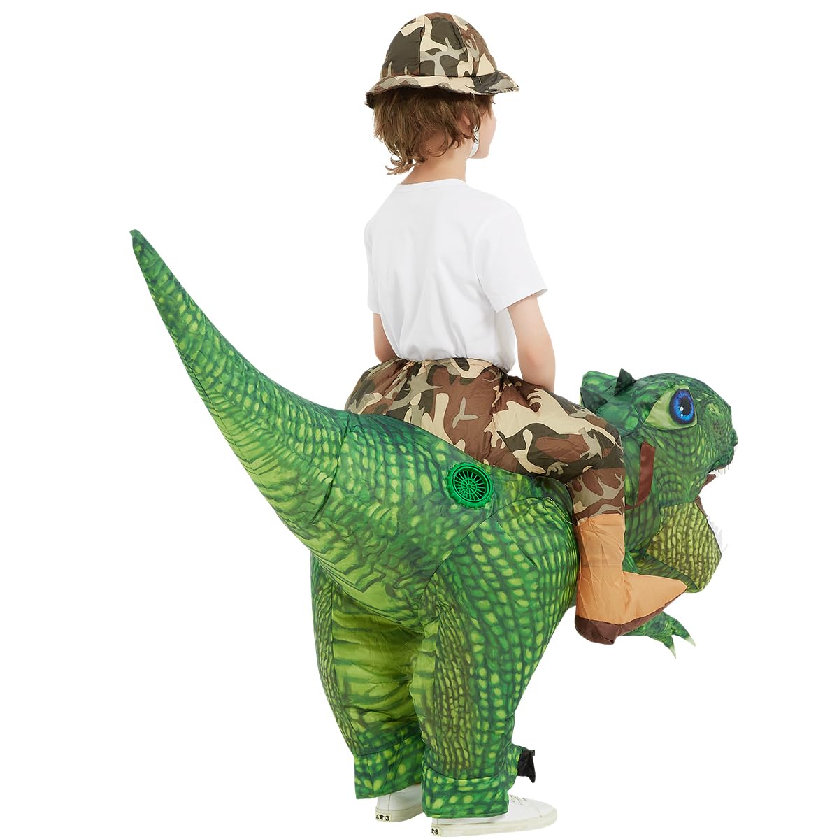GOOSH Inflatable Dinosaur Costume Kids 55IN Halloween Blow up Costumes for Boys Girls Riding Diplodocus Air Costume for Party