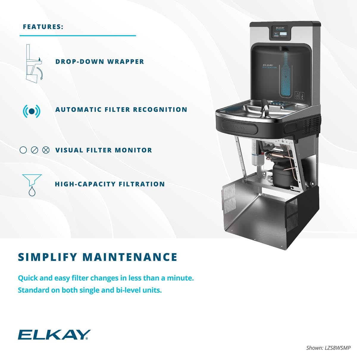 Elkay LZSTL8WSLP Enhanced Bottle Filler & Bi-Level ADA Cooler Refrigerated Light Gray Granite High Capacity Lead Drop Down Wrapper
