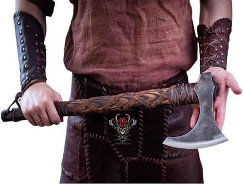 Krato 24 Inch Viking Axe - Medieval Warrior Small Viking Axe Battle Axe Real, Battle Ax Hatchet Axe Camping Hunting Ragnar Axe Prop Gear Bushcraft Men Wood Handle