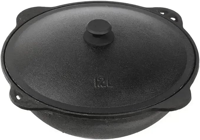 Dutch Oven Pot with Aluminum Lid 12 L (12.7 Quarts) - Camping Dutch Oven - Uzbek Kazan Cast Iron - Cast Iron Cookware Set...