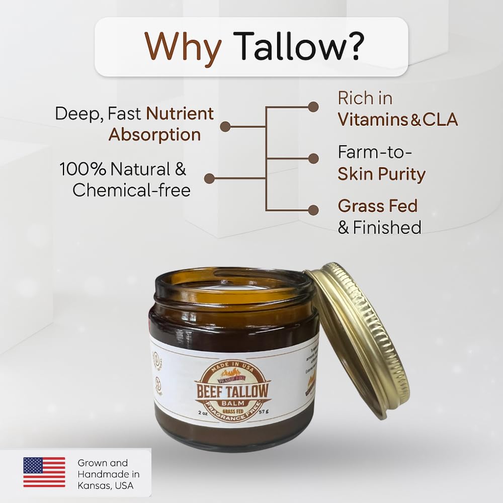 Prairie Fire Candles Beef Tallow Balm - 8 oz - Made in USA - Organic Grass Fed and Finished - Moisturizing Skin Care Tea Tree