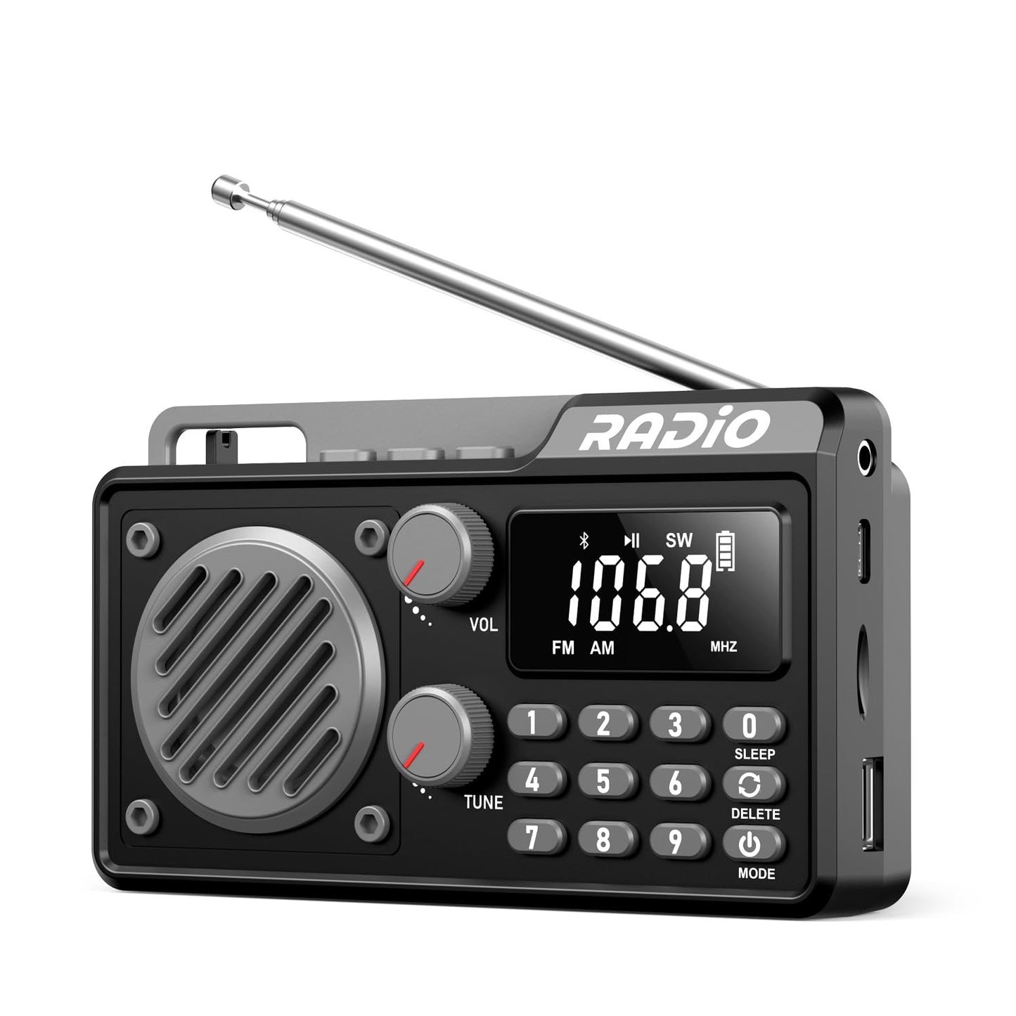 Portable Radio Am Fm 1500Mah Rechargeable With Best Reception, Transistor Shortwave Radio Wireless Bluetooth Speaker, With Large