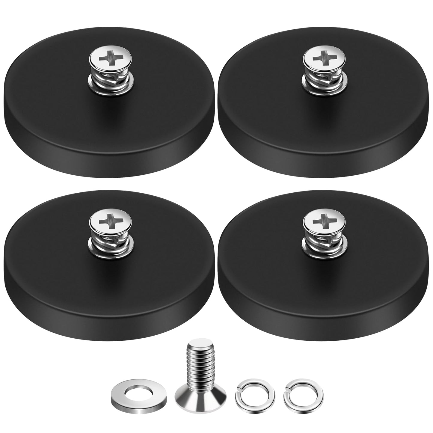 DIYMAG 4Pcs Rubber Coated Anti-Scratch Mounting Magnets, Adhesive Power 30LBS Neodymium Magnet Based with M5 Threaded Studs Strong Magnetic Hold The Base for Light Bar, Mirror, Camera, PTZ(1.69 Inch)