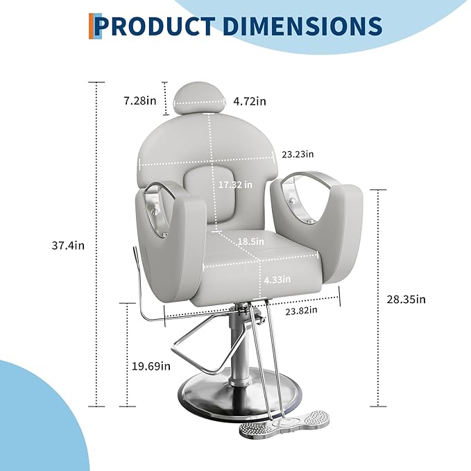 Barber Salon Chair, Reclining Salon Chair with Heavy Duty Hydraulic Pump, 360° Swivel and Height Adjustable, 330 LBS Capacity Spa Beauty Equipment Hairdresser Armchair for Barbershop- Grey & Silver