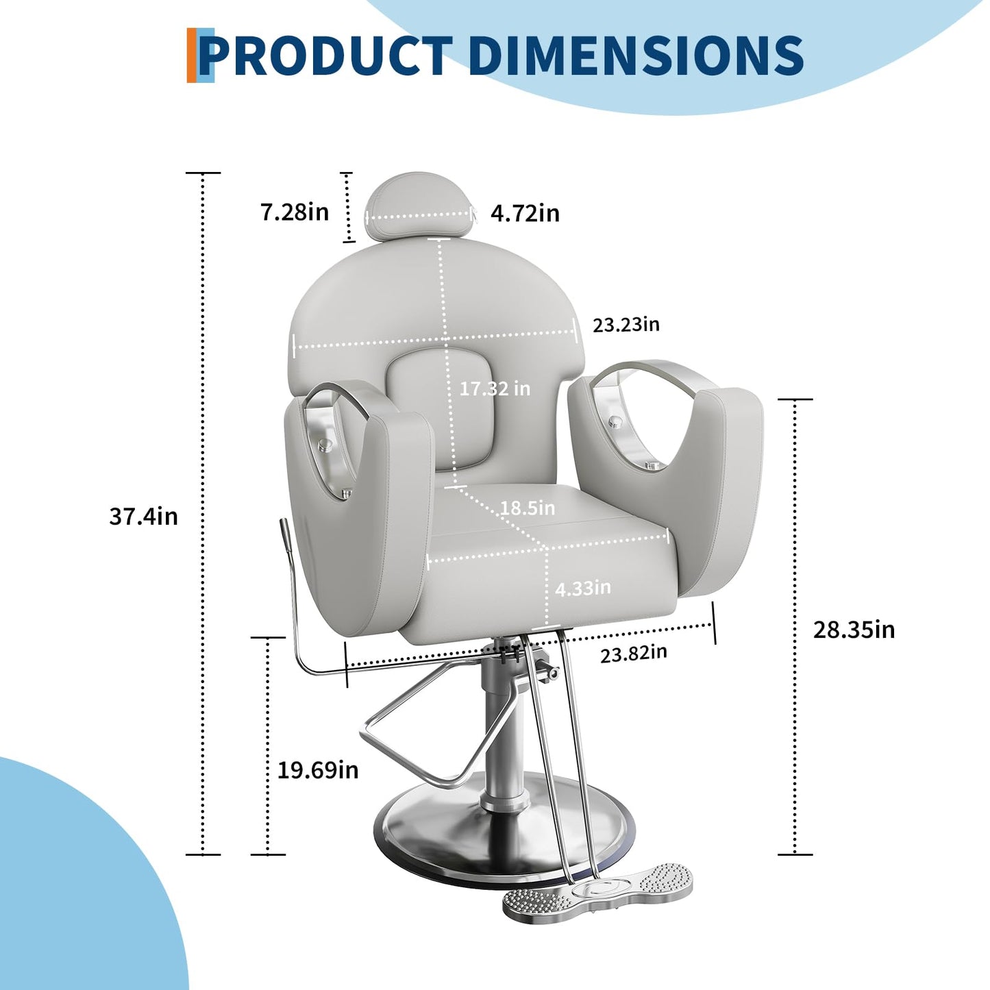 PeakPursuit Reclining Barber Chair, 360° Swivel Hydraulic Styling Chair with Heavy Duty Hydraulic Pump for Hair Stylist Barbershop Home Spa Shampoo, Grey