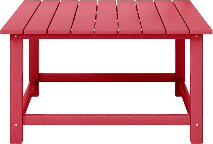 Costaelm Patio Conversation Set, 5 Piece Balcony Furniture, Small Patio Firepit Furniture Outdoor Adirondack Square Coffee Table and Chair for Backyard Lawn Porch Pool Garden, Red
