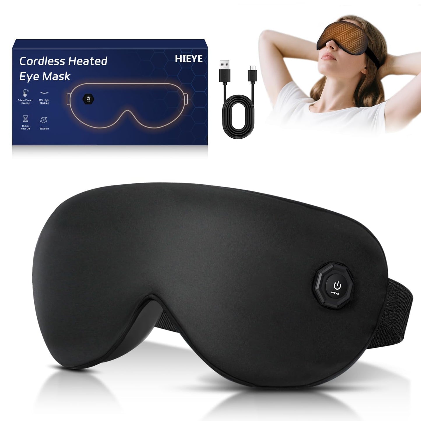 Cordless Heated Eye Mask for Dry Eyes, Electric Warm Compress for Fast Eye Relief, Rechargeable USB Heat Relax Mask for Sleep, Blepharitis & Stye Relief