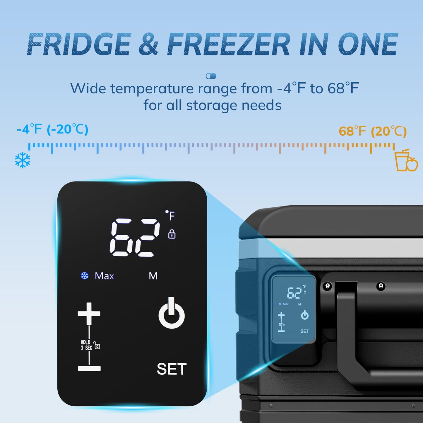 Antarctic Star 12 Volt Refrigerator,68QT(64L)Electric Cooler Compressor, -4℉~68℉ Portable Refrigerator,Car Fridge 12/24V DC 100-240V AC Portable Freezer with Wheels&2 Baskets for Camping,RV,Car,BLACK