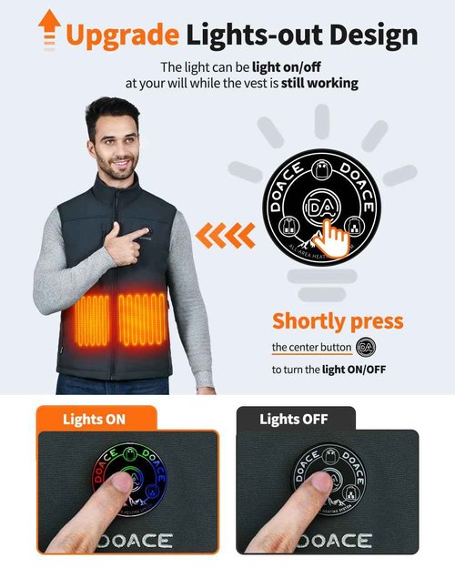 DOACE Heated Vest for Men and Women, Smart Electric Fleece Heated Vest, Lights-out Design, Battery Pack Included, Gray, 2XL