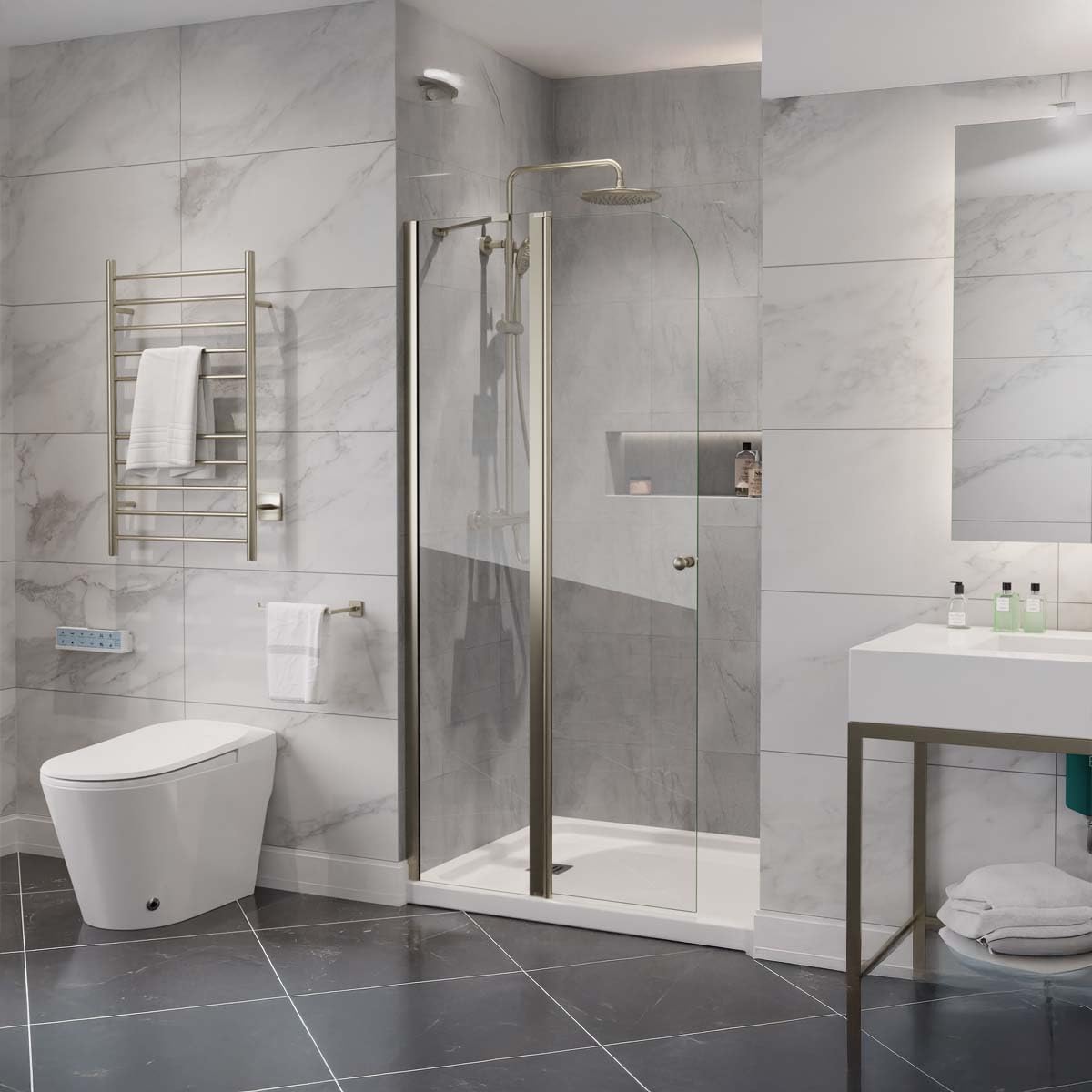 ANZZI 72-in.x33.5-in. Frameless Swinging Shower Door, Resistance Free Hinges for Smooth Opening and Closing, Reversible Installation, Clear Tempered Glass in Brushed Nickel Finish (SD-AZ14-01BN)