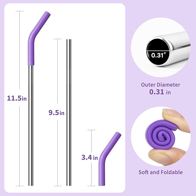 Stainless Steel Straw for 30 oz YETI Tumbler, Metal Straws Reusable with Silicone Tip for Simple Modern 24 oz and 32oz Glass Tumbler, Cleaning Brush, 1 Portable Bag